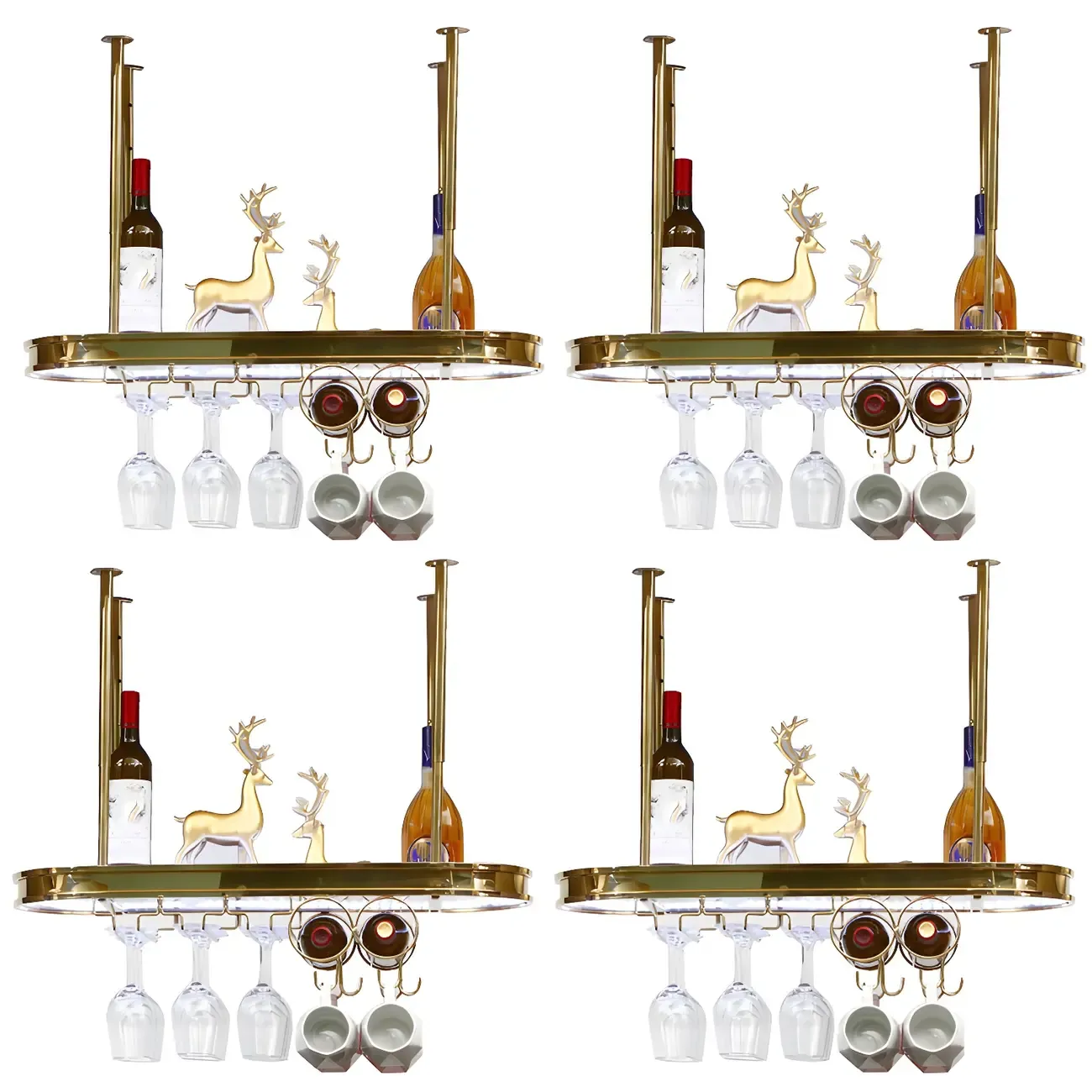 Modern Gold Metal Wine Rack with Glass Holder