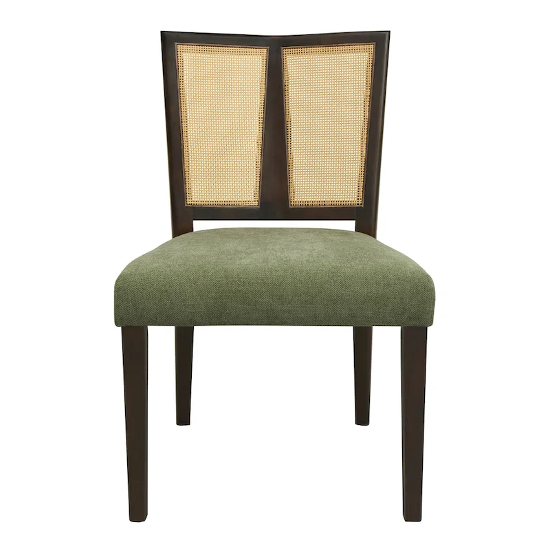 '- Oliver Mid-Century Rattan Back Upholstered Dining Chair Set of 2