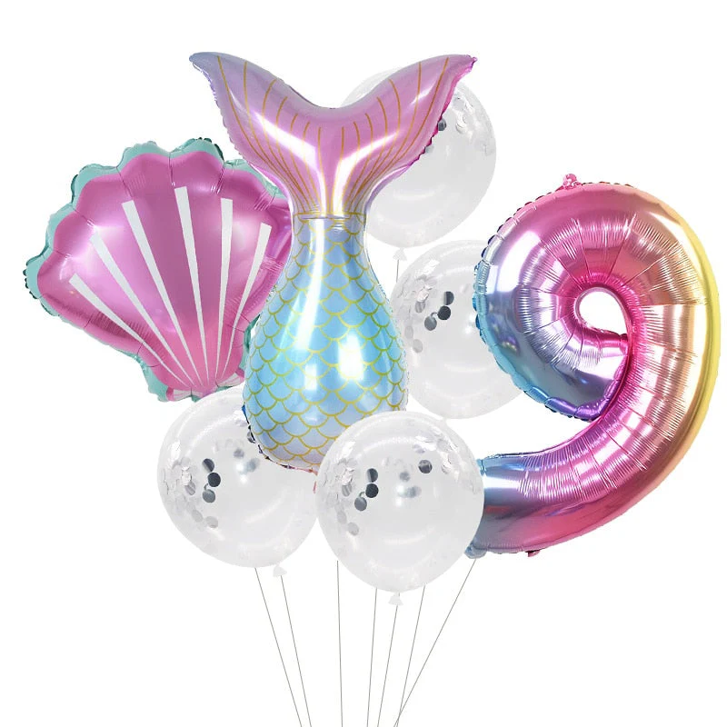 HULIANFU Little Mermaid Party Balloons 32inch Number Foil Balloon Kids Birthday Party Decoration Supplies Baby Shower Decor Helium Globos - Deanwangkt