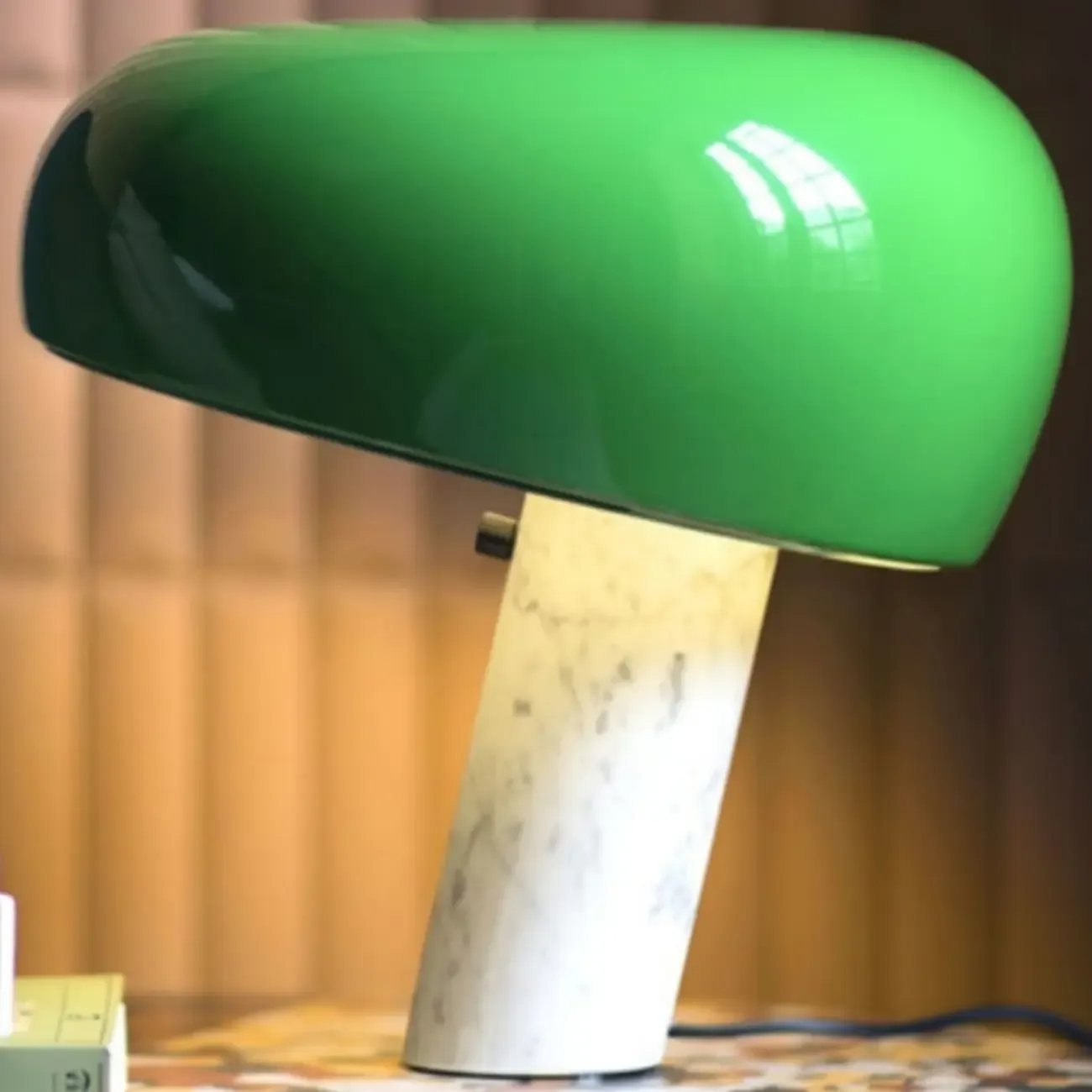 Modern Geometric Stone & Iron LED Table Lamp, Black