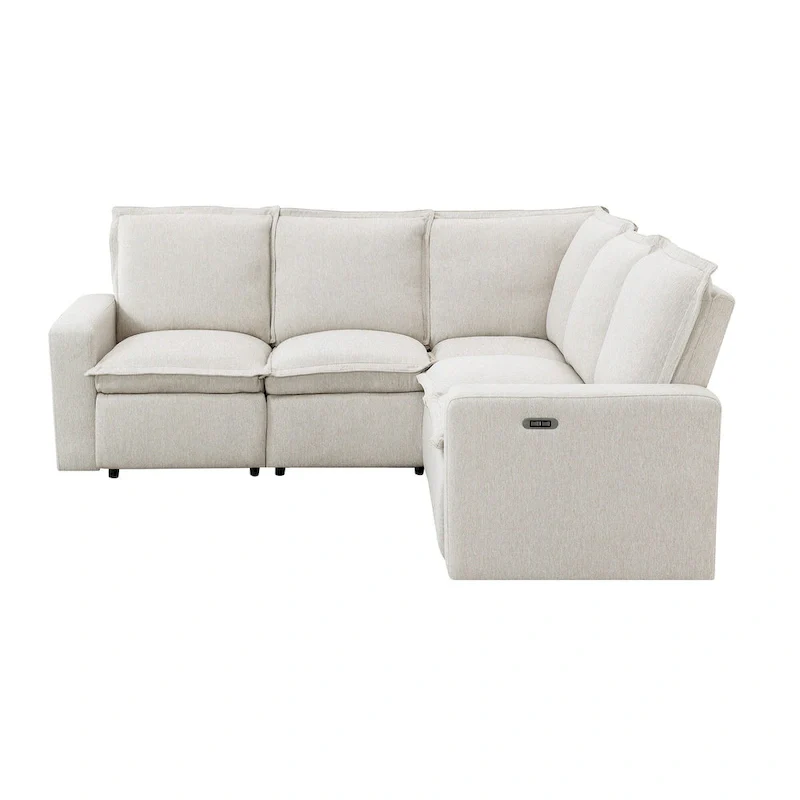 Linen L-Shaped Sectional Sofa with Power Recliners & USB