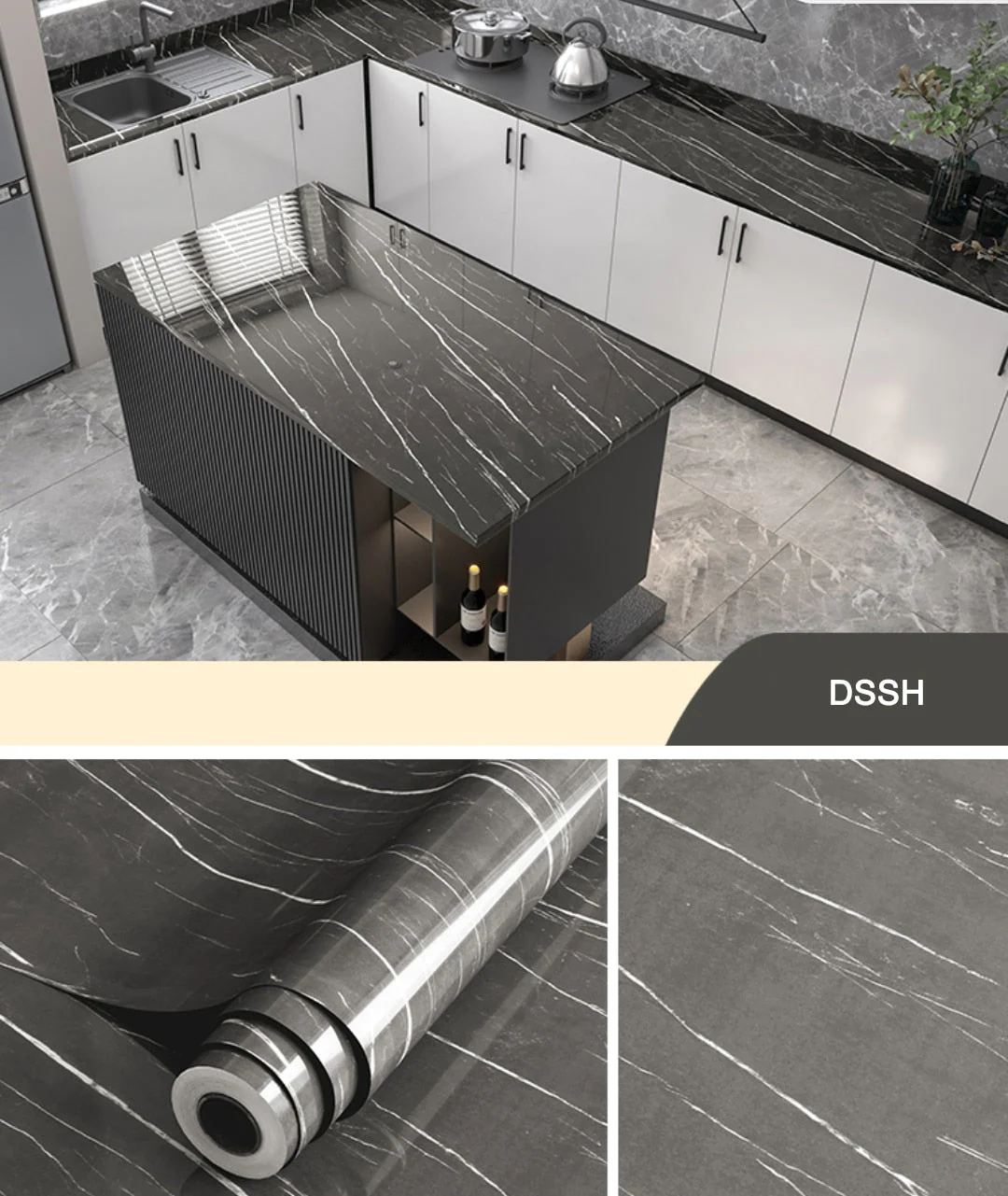 HULIANFU 2026  Kitchen Oil-proof Transparent Film Thick Self Adhesive Waterproof Countertop Furniture Marble Wallpaper Bathroom Decor Stickers - Deanwangkt