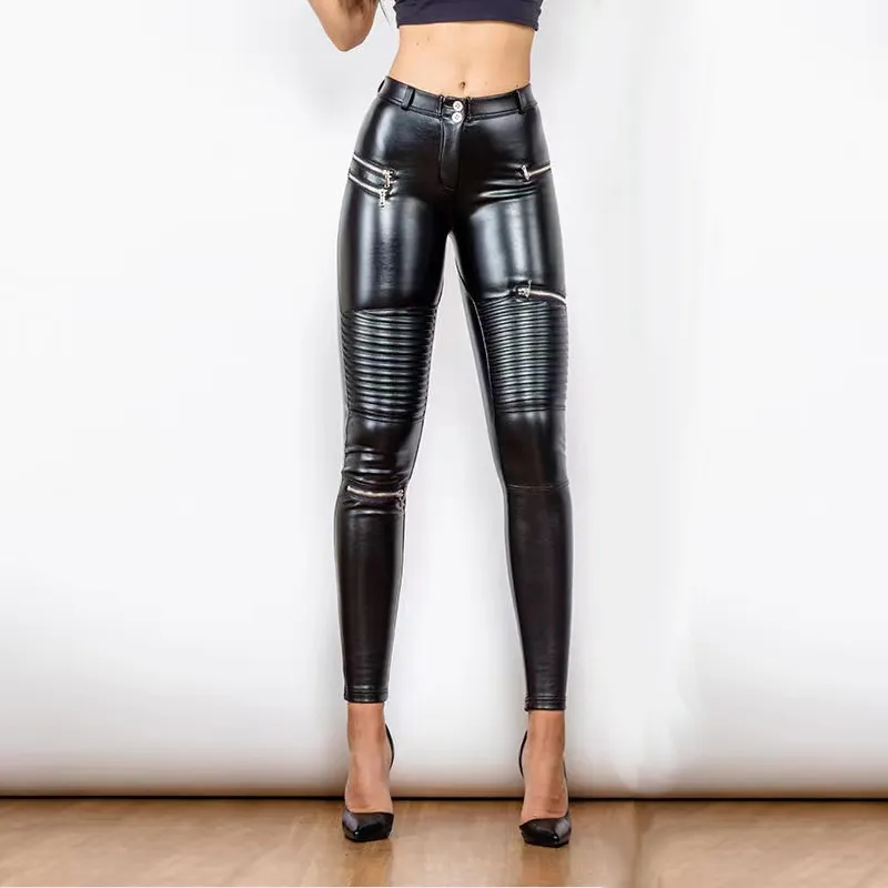 High Waist Faux Leather Moto Pants Women Punk Bodycon Stretchy Slim PU Trousers Streetwear Hip Pop Zip Pants Clubwear New Custom - Deanwangkt