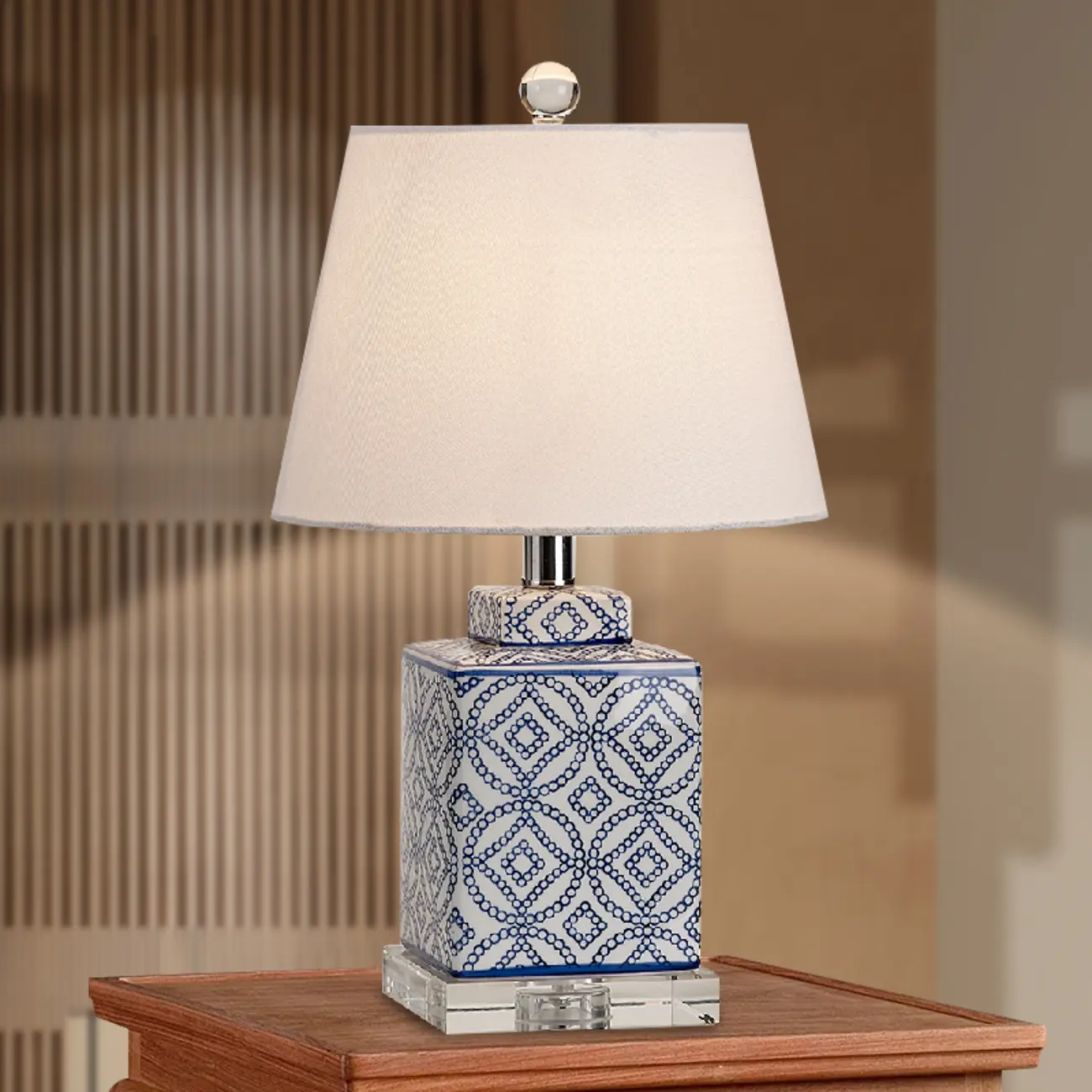 Blue Traditional Ceramic Table Lamp with Fabric Shade