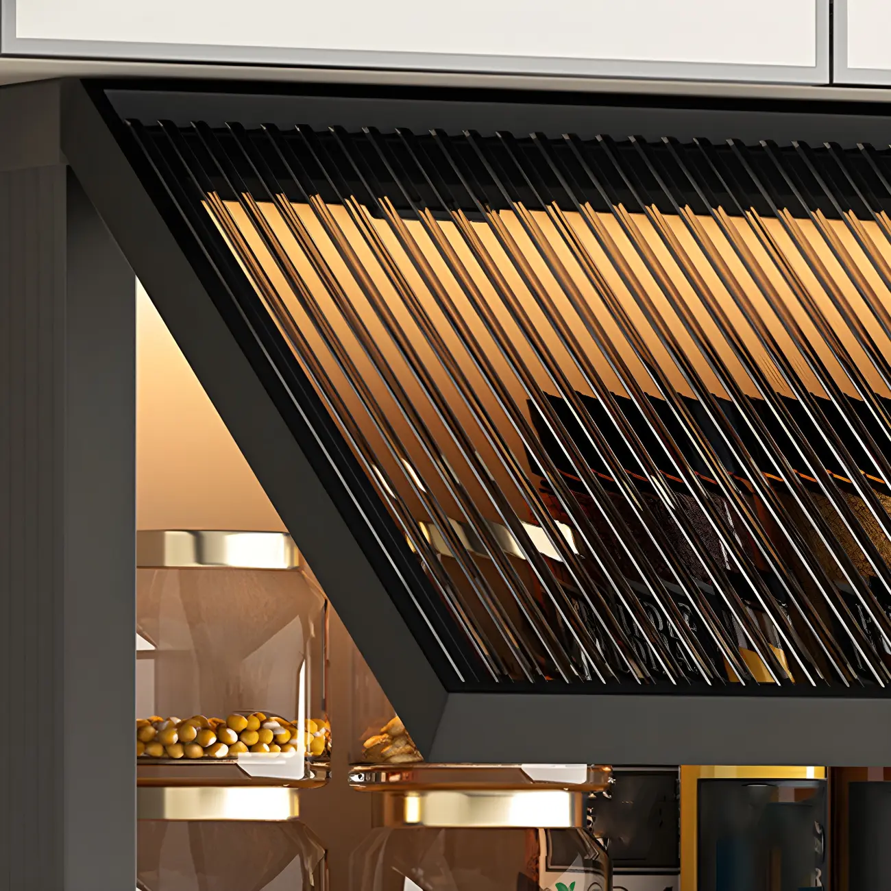 Grey Metal Floating Mounted Glass Kitchen China Cabinet