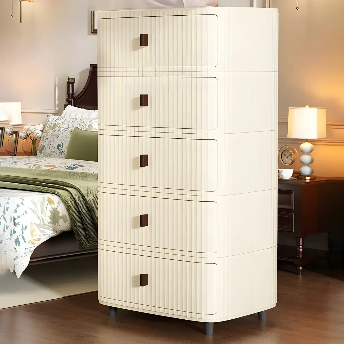 Modern Black And White Grid Top Nightstands with Drawers