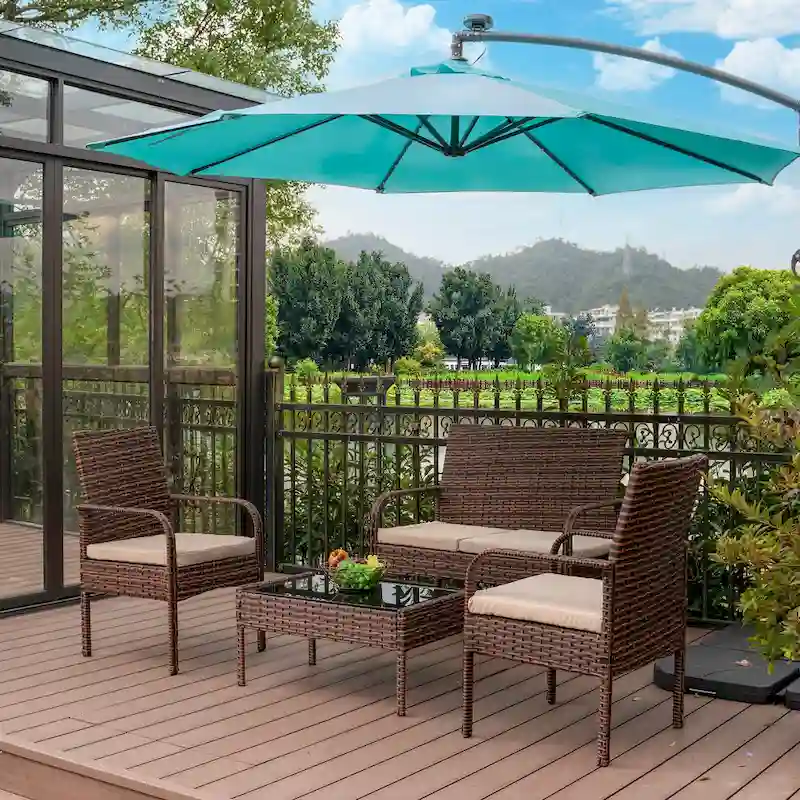 Sonoma 4 Piece Wicker all-weather Conversation Set with Cushions & Coffee Table