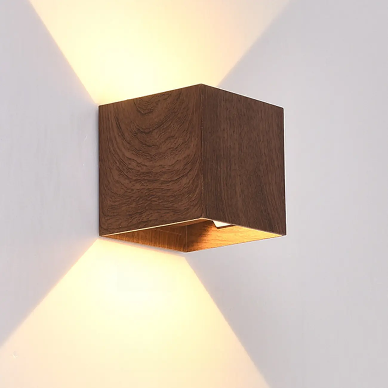 Walnut Geometric 2-Light LED Wall Sconce with Up & Down
