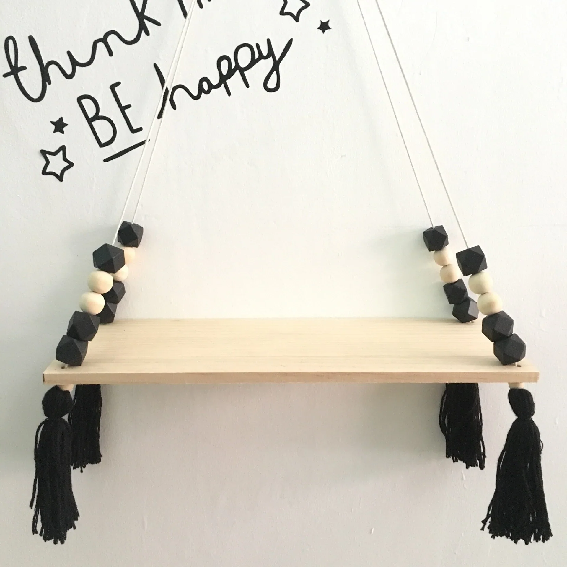 HULIANFU Nordic Nursery & Kids Decor Tassels Storage Shelf Rack Wall Hanging Wood Toys Model Baby Kid Room Furnish Artic Home Decoration - Deanwangkt