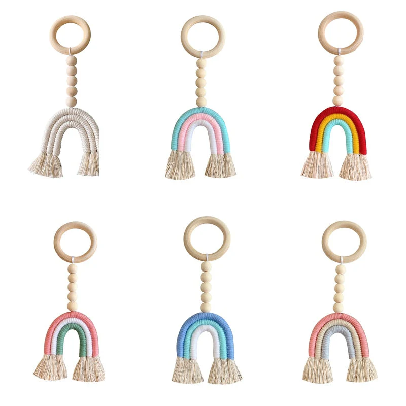 HULIANFU Macrame Rainbow Wall Hanging Decoration Boho Home Decor Party Supplies Baby Shower Dorm Kid Room Bead Tassels Ornaments - Deanwangkt