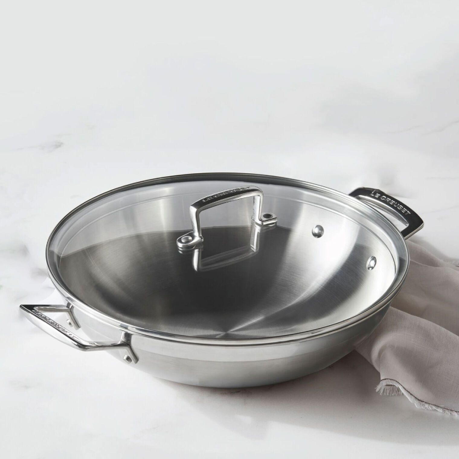 Classic Stainless Steel Round Wok with Glass Lid