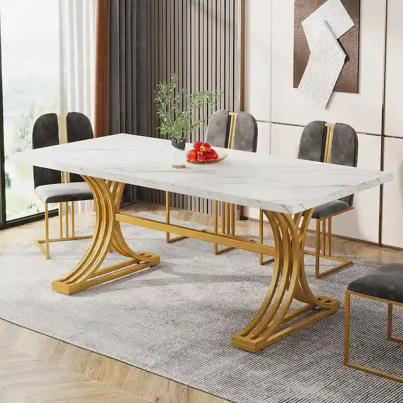 63   Modern Dining Table with Trestles Legs for Kitchen Dining Room
