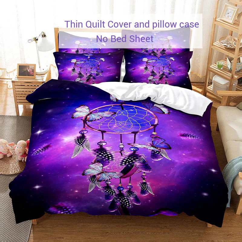 HULIANFU Purple Bedding Set Linens Duvet Cover Bed Quilt Pillow Case 3D Comforter Lavender Butterfly Double Full King Queen Twin Single - Deanwangkt