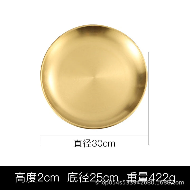 HULIANFU Korean stainless steel thickened disc Golden Cafe Tray Fruit Plate Cake Plate Bone Dish Dish Dish Shallow Plate - Deanwangkt