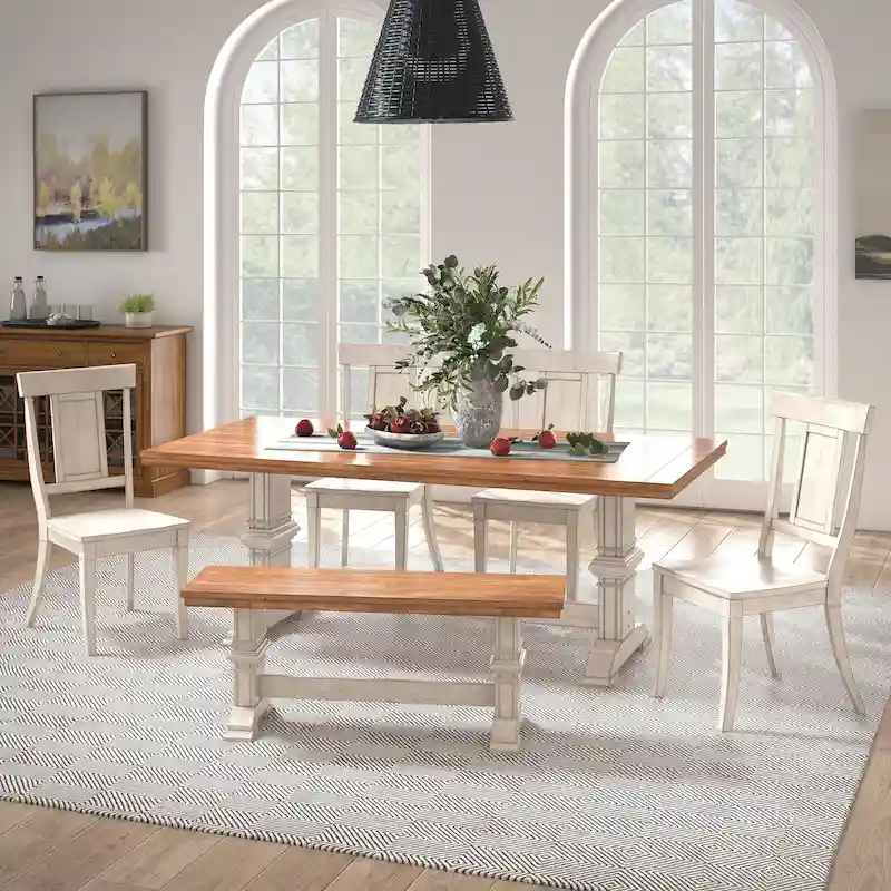 Ronda 78.7 Rectangular Solid Wood Top Dining Set with Panel Back Chairs