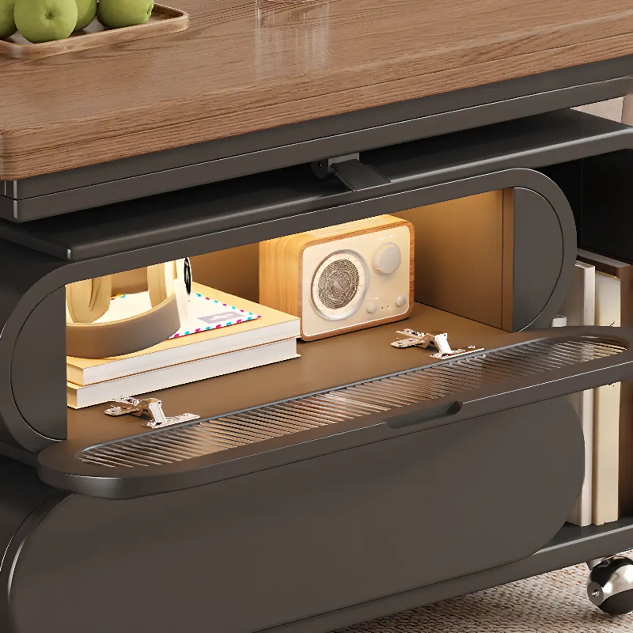 Adjustable Tabletop Modern Wood Side Table with Wheels