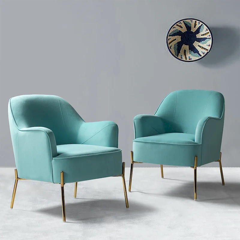 Ma Modern Velvet Accent Chair with Golden Legs Set of 2 by