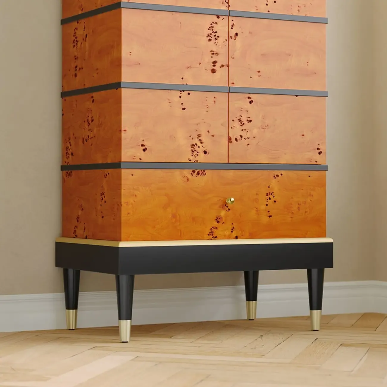 Rustic Burl wooden Drawer Wine Cabinet with Glass Rack