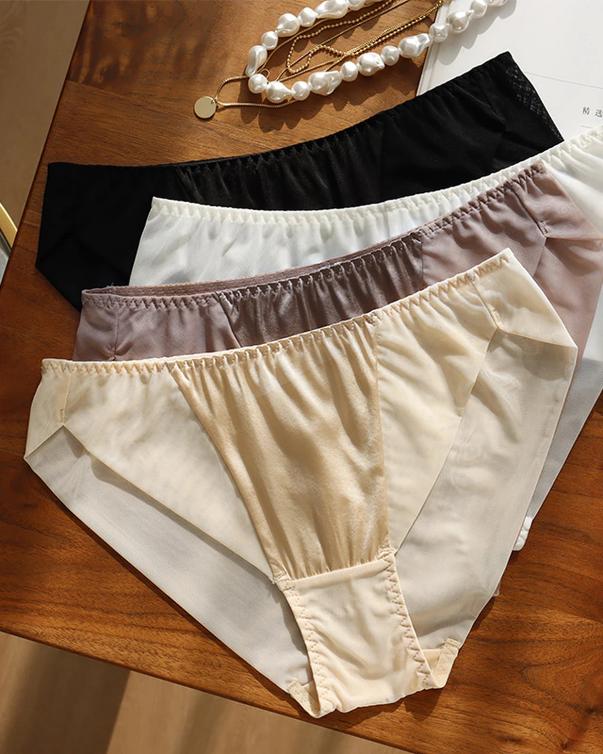 Luxurious Elegant Classic Mesh Mulberry Silk and Silk Blend Women's Panties, Sexy Semi-Sheer Triangle Briefs