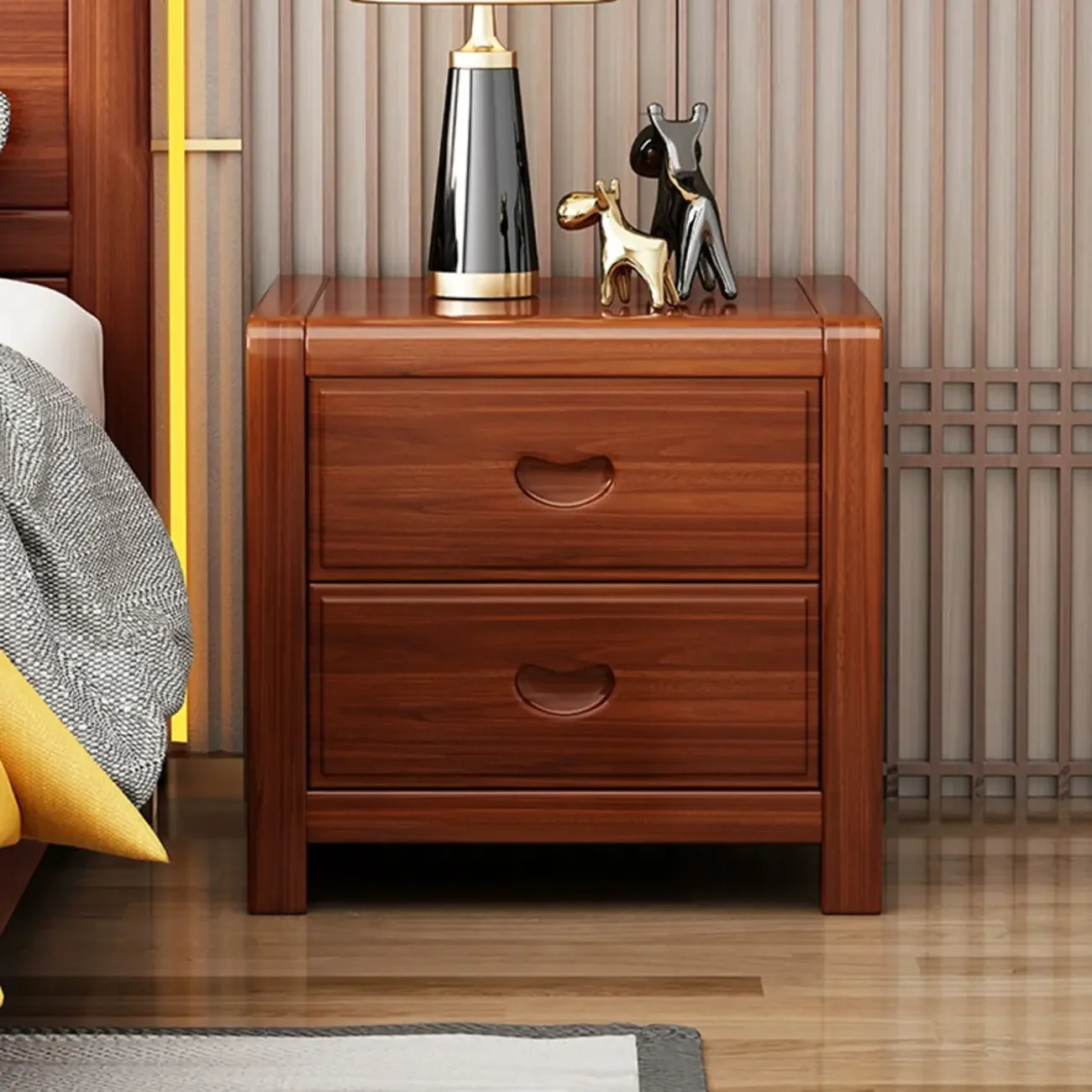 Traditional Nut-Brown 2-Drawer Wood Small Nightstand