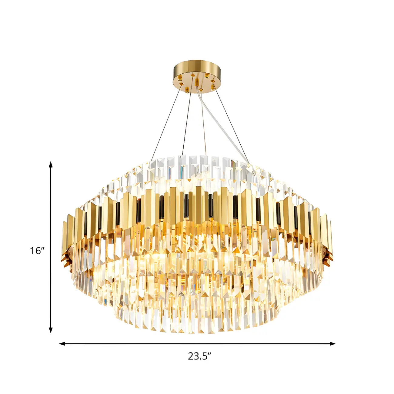 Modern Living Room Gold Crystal Clear Pendant Layered Chandelier