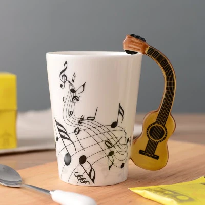 HULIANFU Novelty Music Note Cup Ceramic Guitar Coffee Mugs Personality Tea/Milk/Juice/Lemon Water Bottle Christmas Birthday Gift - Deanwangkt