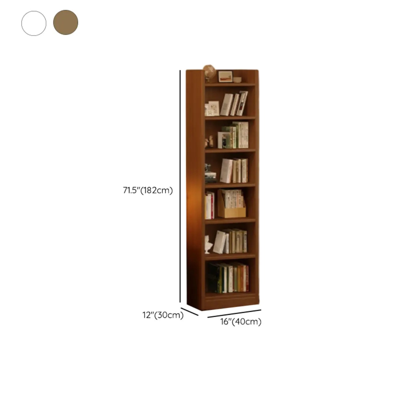 Rectangular Classic Nut-Brown Premium Wood 7-Shelf Bookcase