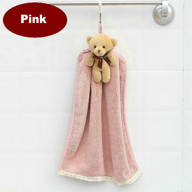 HULIANFU Quick-Dry Hand Towel Cute Bear Coral Fleece Holdable Kitchen Toilet Towel Absorbent Wipe Plush Hand Towel Bathroom Hanging Towel - Deanwangkt