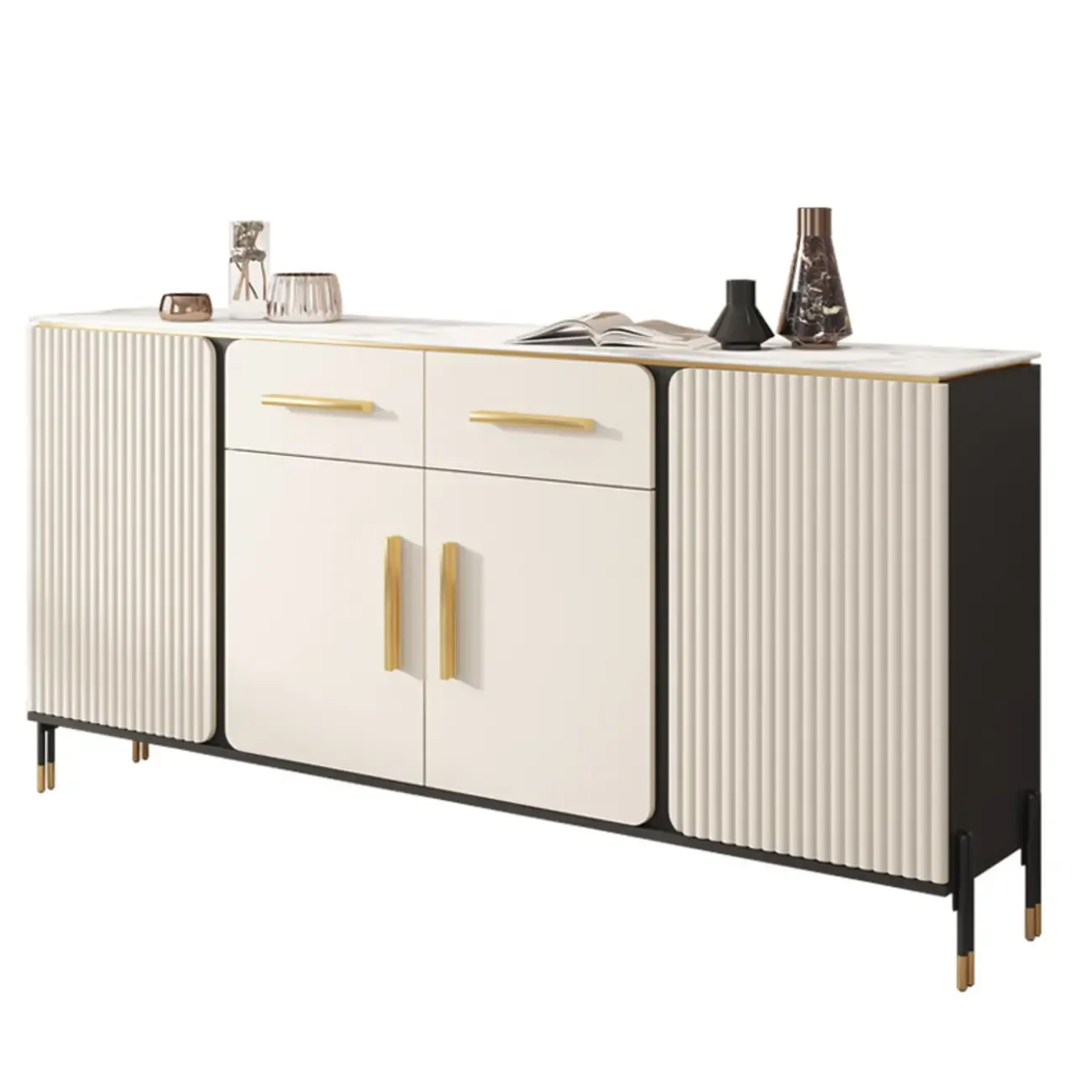 Glam White Sideboard with Stone Top and Drawers