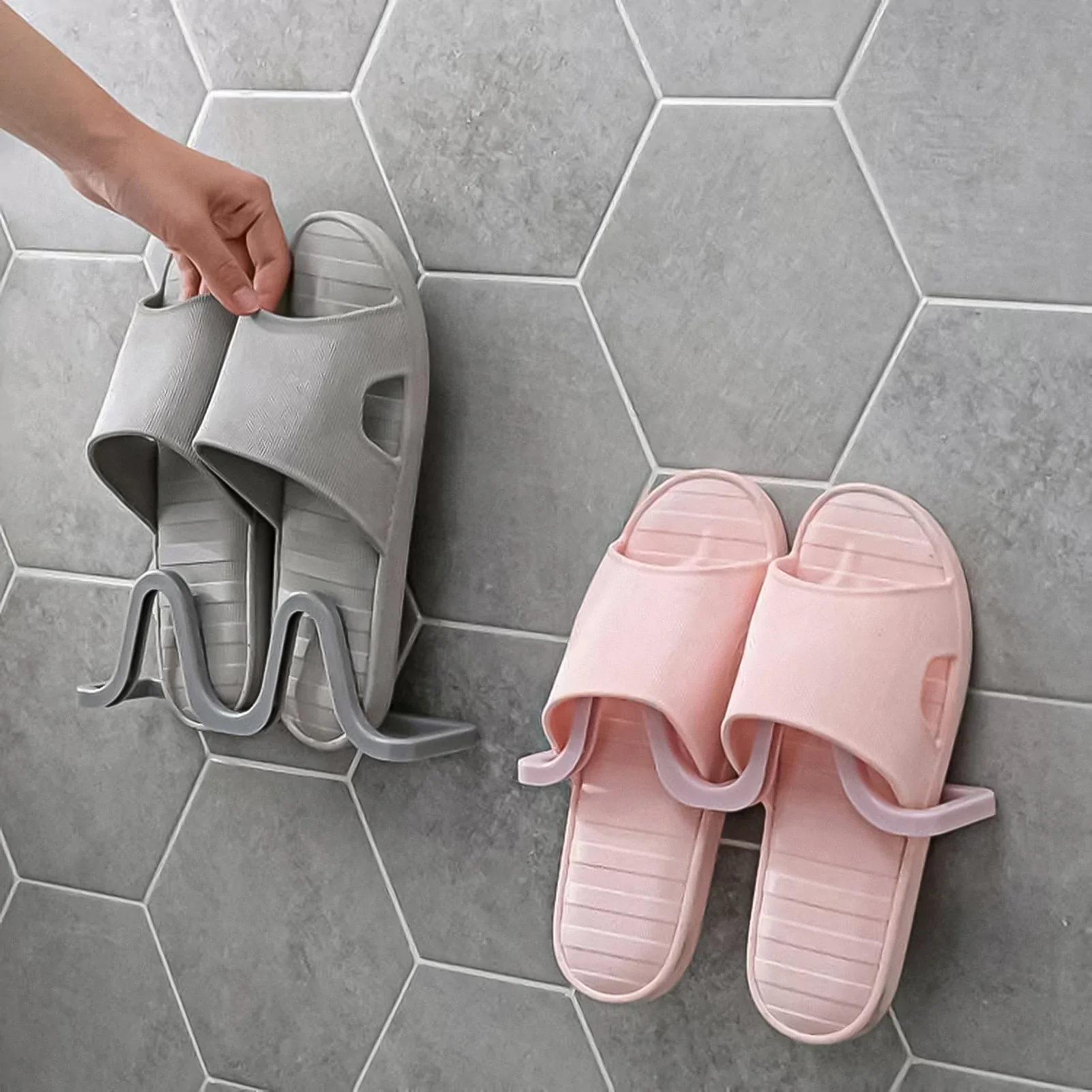 HULIANFU New Wall Mounted Shoe Rack Bathroom Home Shoe Organizer Space Saving Slippers Hanger Punch-free Wall Hanging Storage Rack - Deanwangkt
