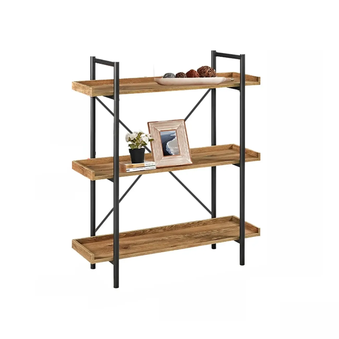 5-Tier Open Back Metal Frame Rectangular Bookcase