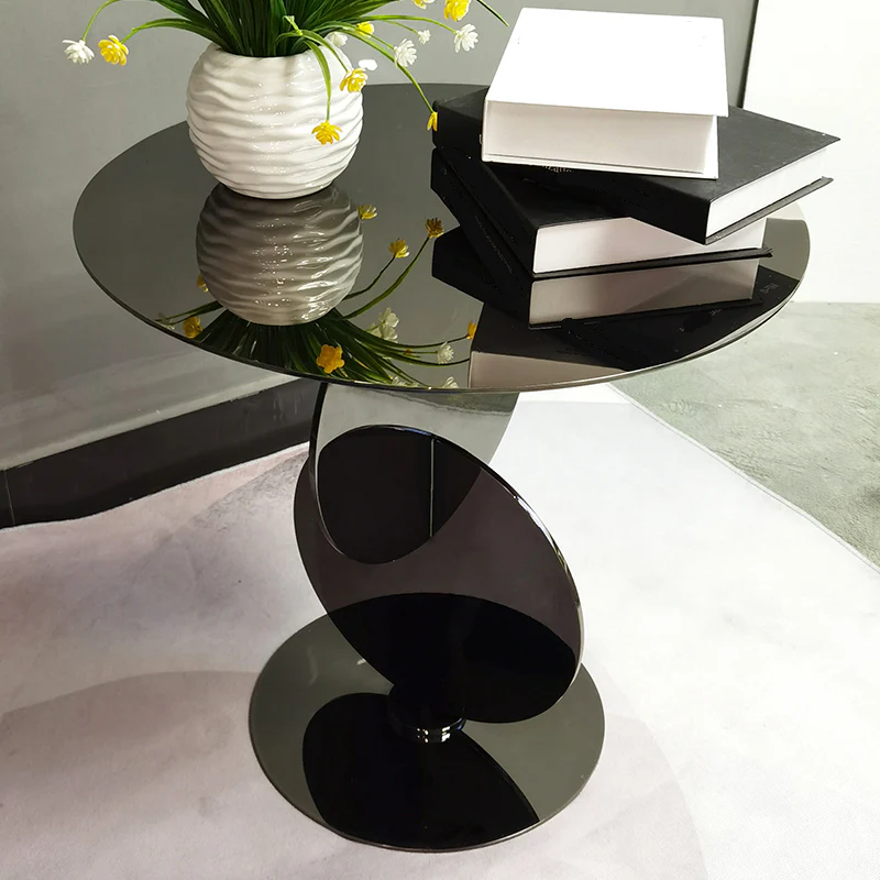 Scandinavian Glass Round Coffee Table Abstract Base