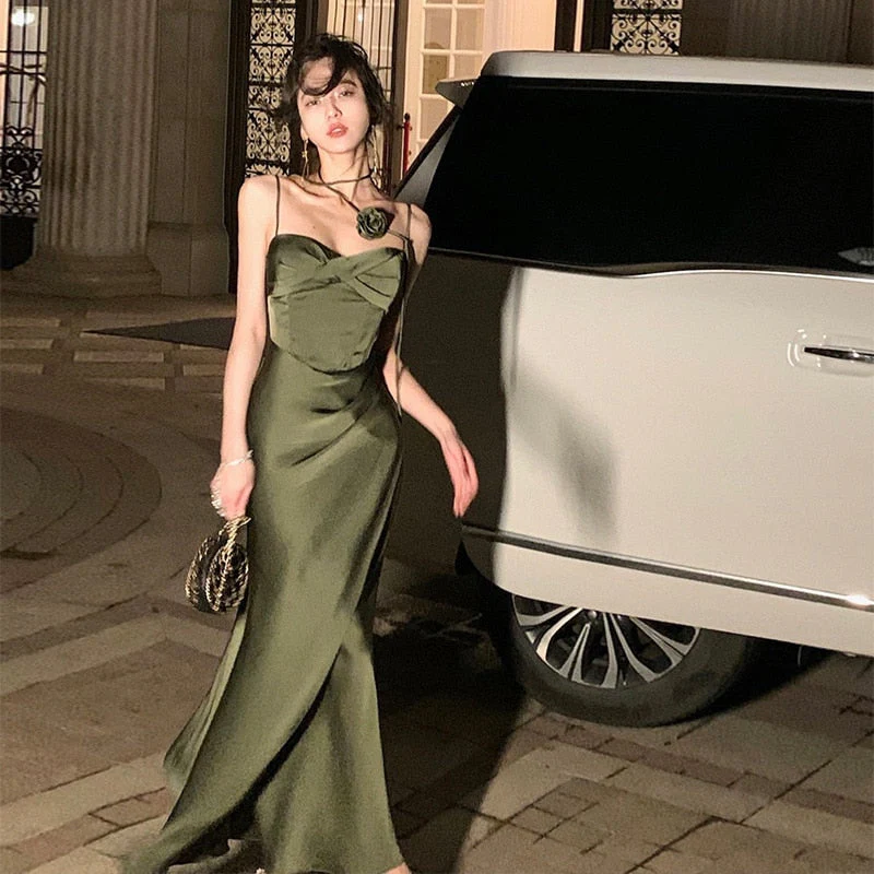 Hulianfu Sexy Sleeveless Spaghetti Strap Evening Party Prom Elegant Backless Floral Long Maxi Wedding Dresses for Women Female Summer New - Deanwangkt