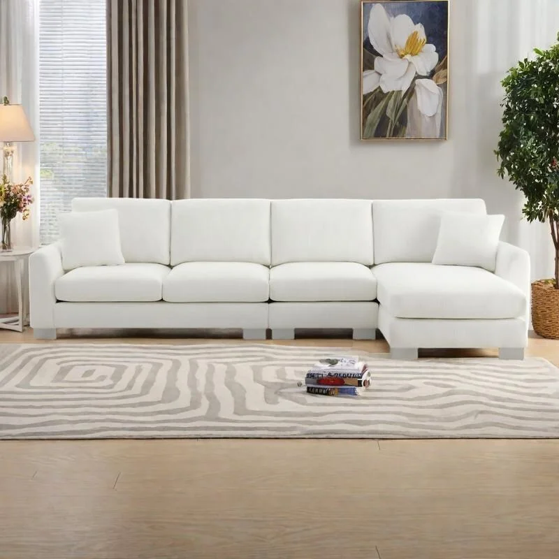 119 Chenille L-Shaped Sectional Sofa with Chaise Lounge and 2 Pillows