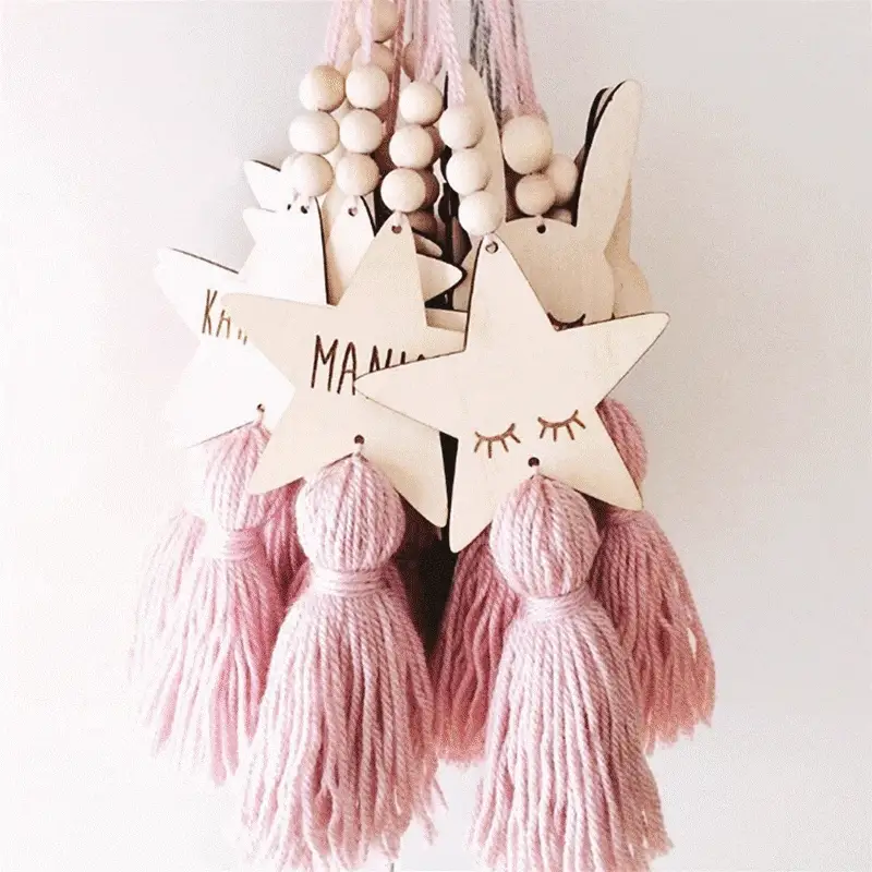 HULIANFU Nordic Style Wall Hanging Ornament For Photography Props Cute Star Shape Wooden Beads Tassel Pendant Baby Room Decoration - Deanwangkt