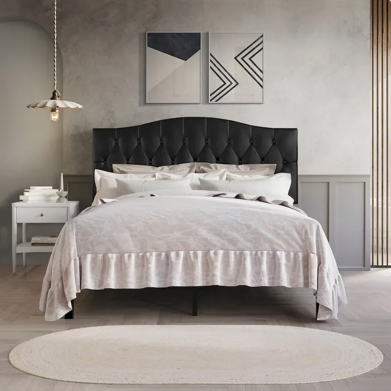 CraftPorch Classic Linen Button Tufted Upholstered Platform Bed