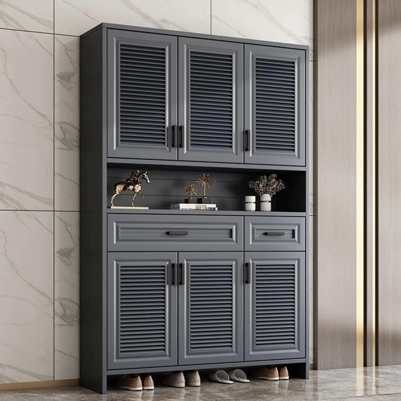 79H Entryway White Metal Shoe Cabinet with Drawers