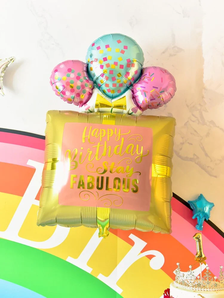 HULIANFU New large cake gift box donut popcorn shape aluminum film balloon wedding celebration birthday party scene decoration - Deanwangkt