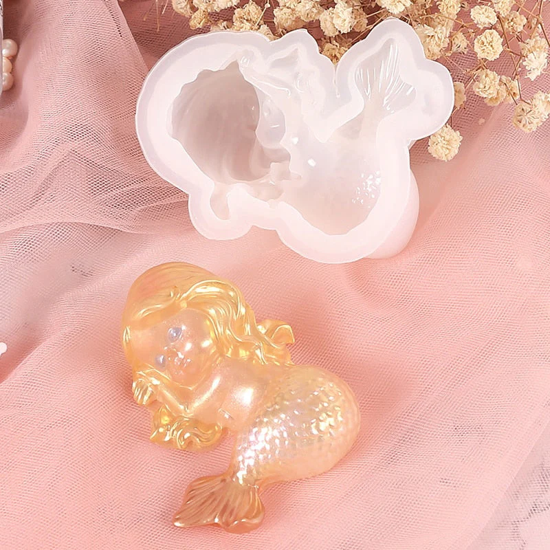 HULIANFU Sleeping Mermaid Silicone Molds Chocolate Fondant Mould Handmade Soap Mold Mermaid Cake Topper DIY Angel Craft Art Candle Mould - Deanwangkt