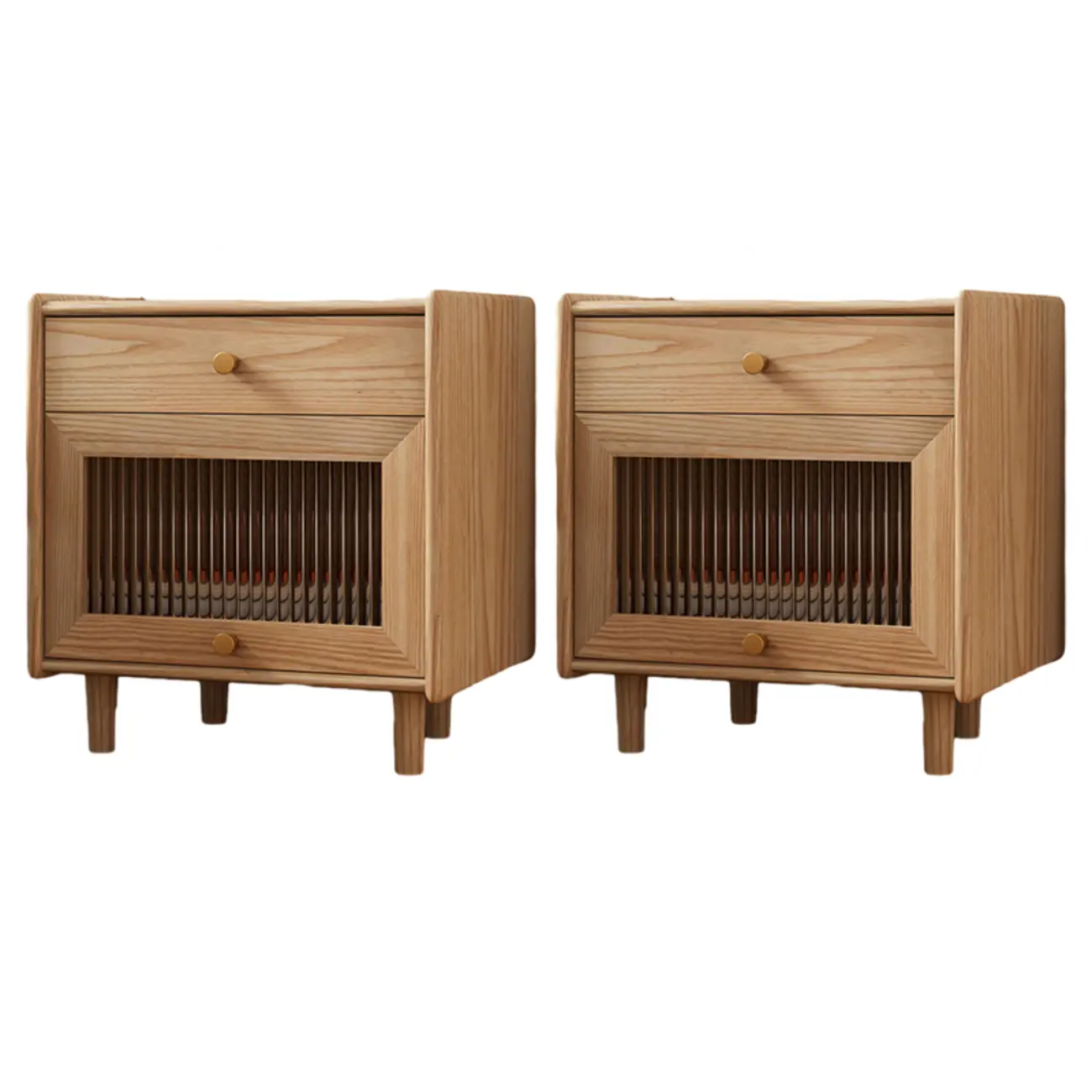 Natural Ash Wooden Drawer Cabinet Nightstand with Legs