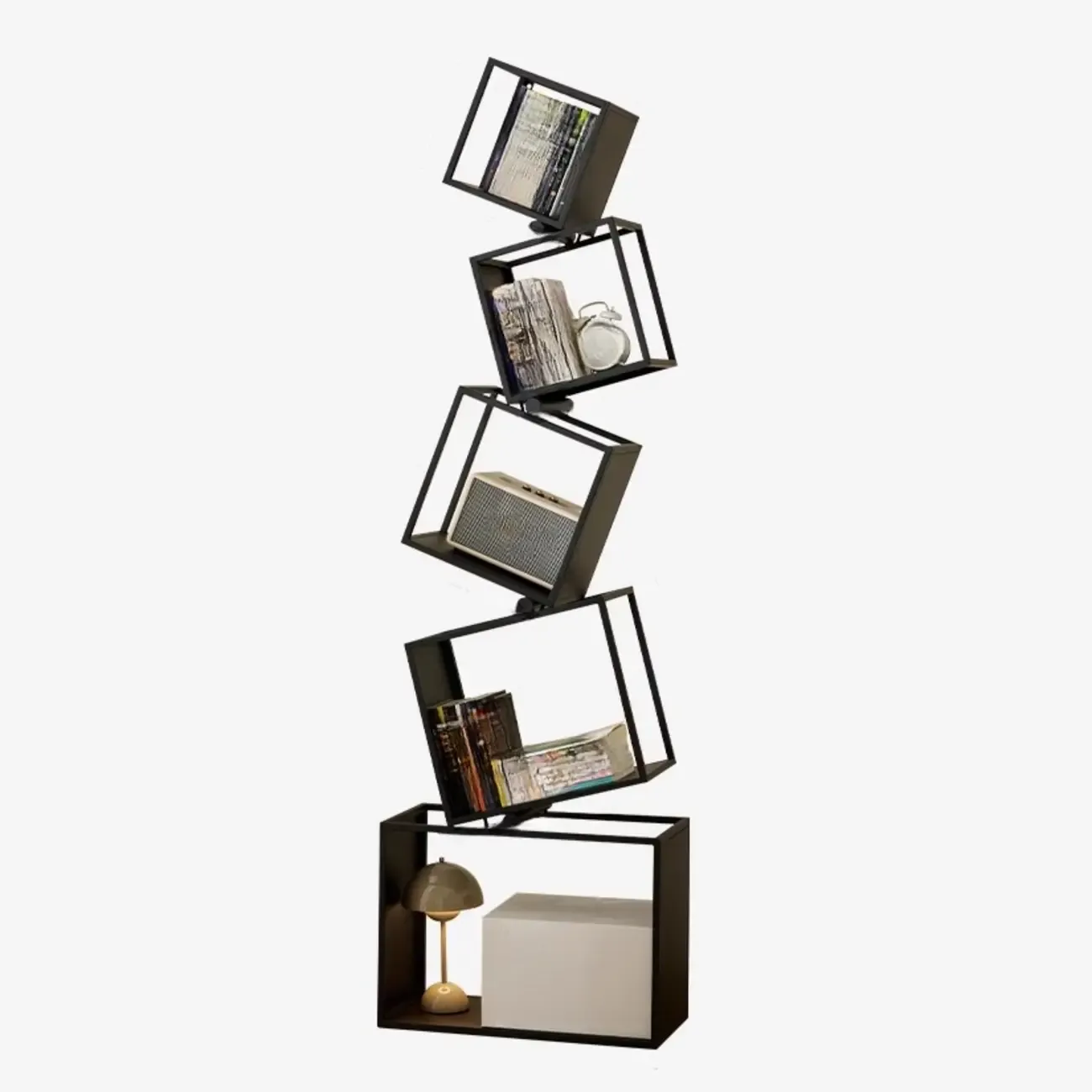 73H Black Metal Geometric Open Cube Bookcase