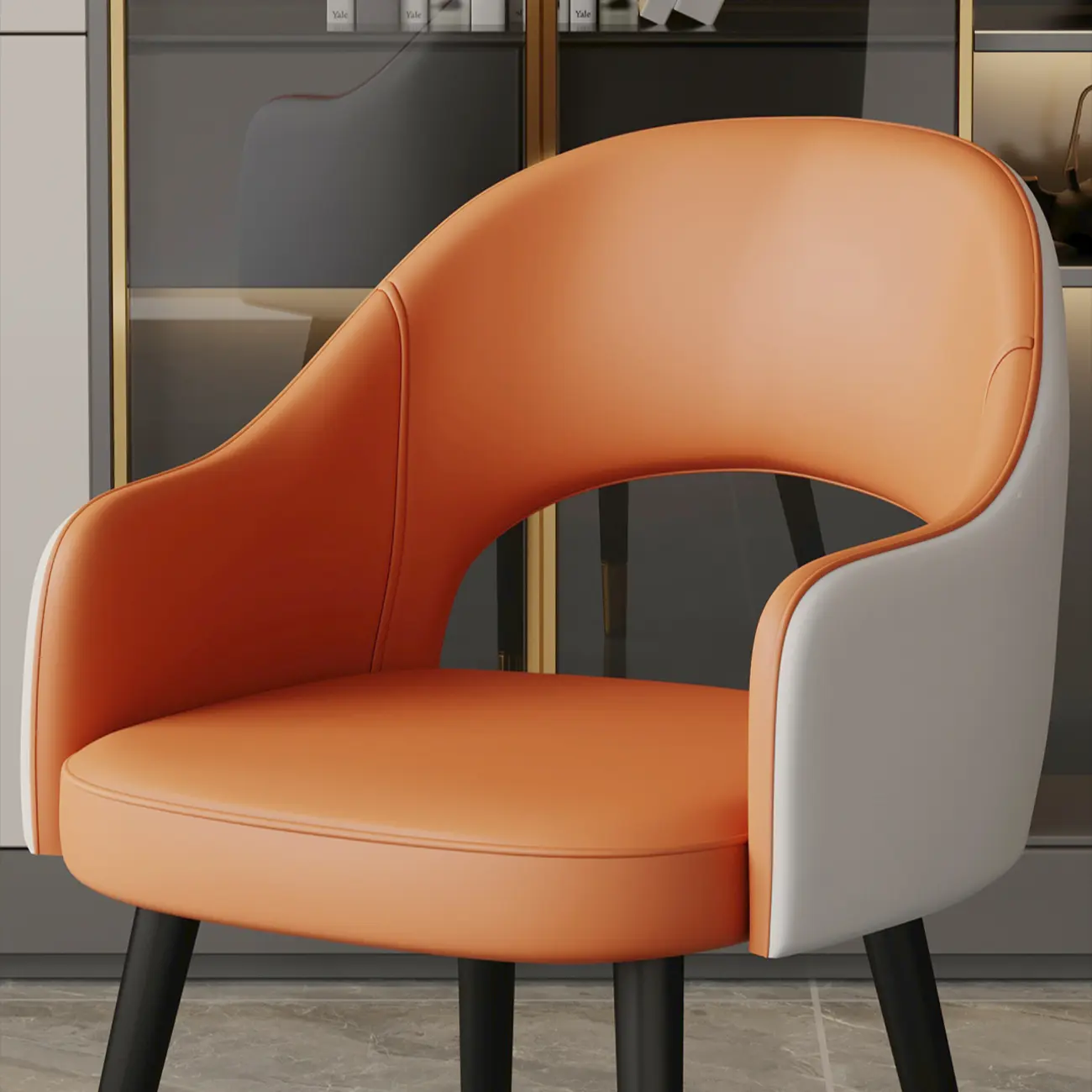 Open Curved Back Leather Armrest Dining Chairs