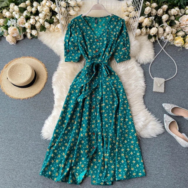 beach Red elegant sexy Dress women Summer Autumn V-neck polka dot midi dress waist split dress vestidos de fiesta clothes - Deanwangkt