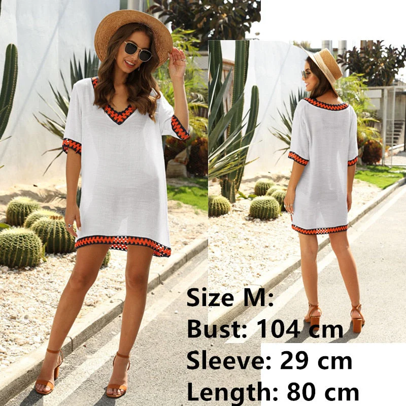 Women Beach Dress Cover-ups Swimsuit Cover Up Pareo Ups Beachwear White Dresses Bathing Suit for Woman Summer Ladies Tunic - Deanwangkt