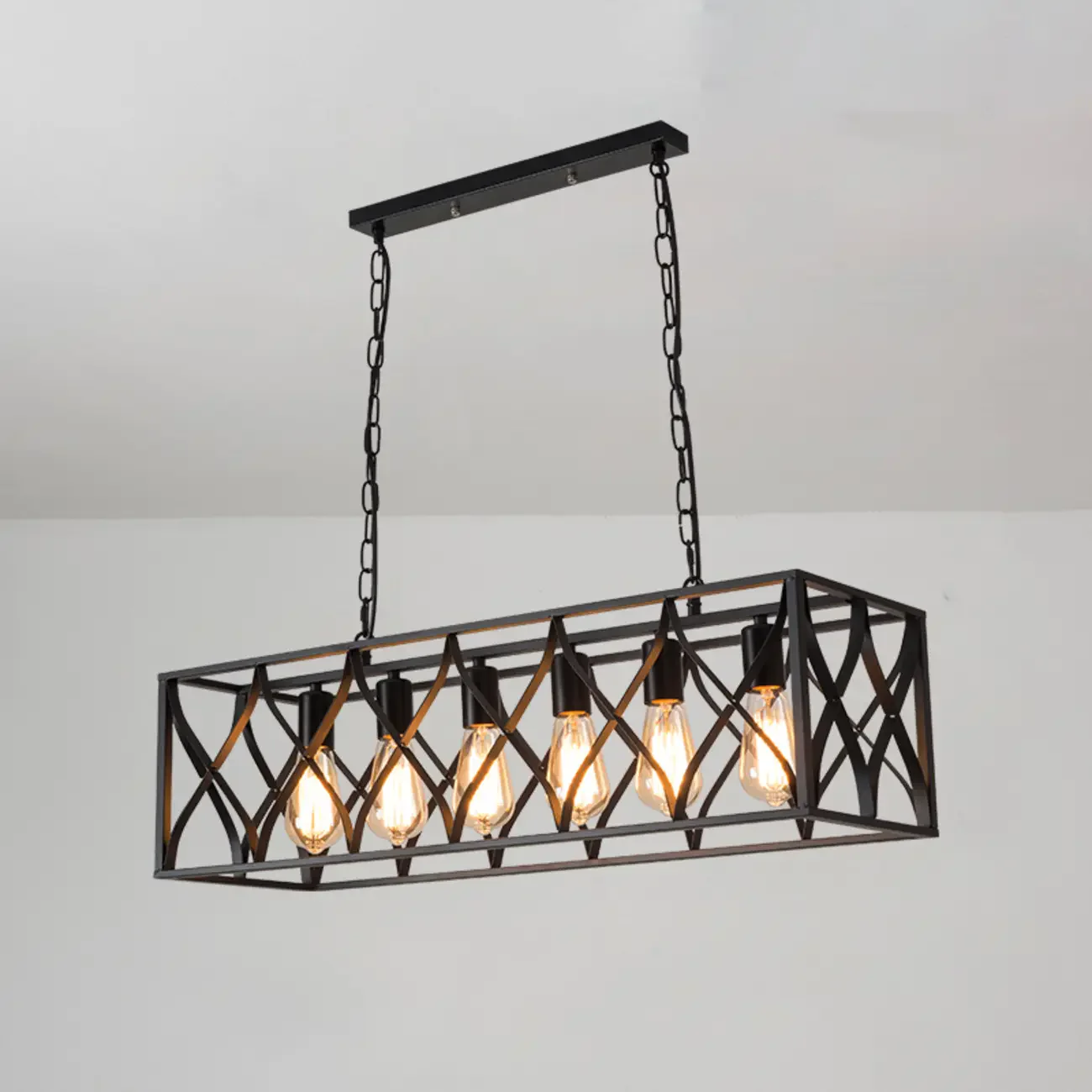 Industrial Rectangle Black 4-Light Kitchen Island Light