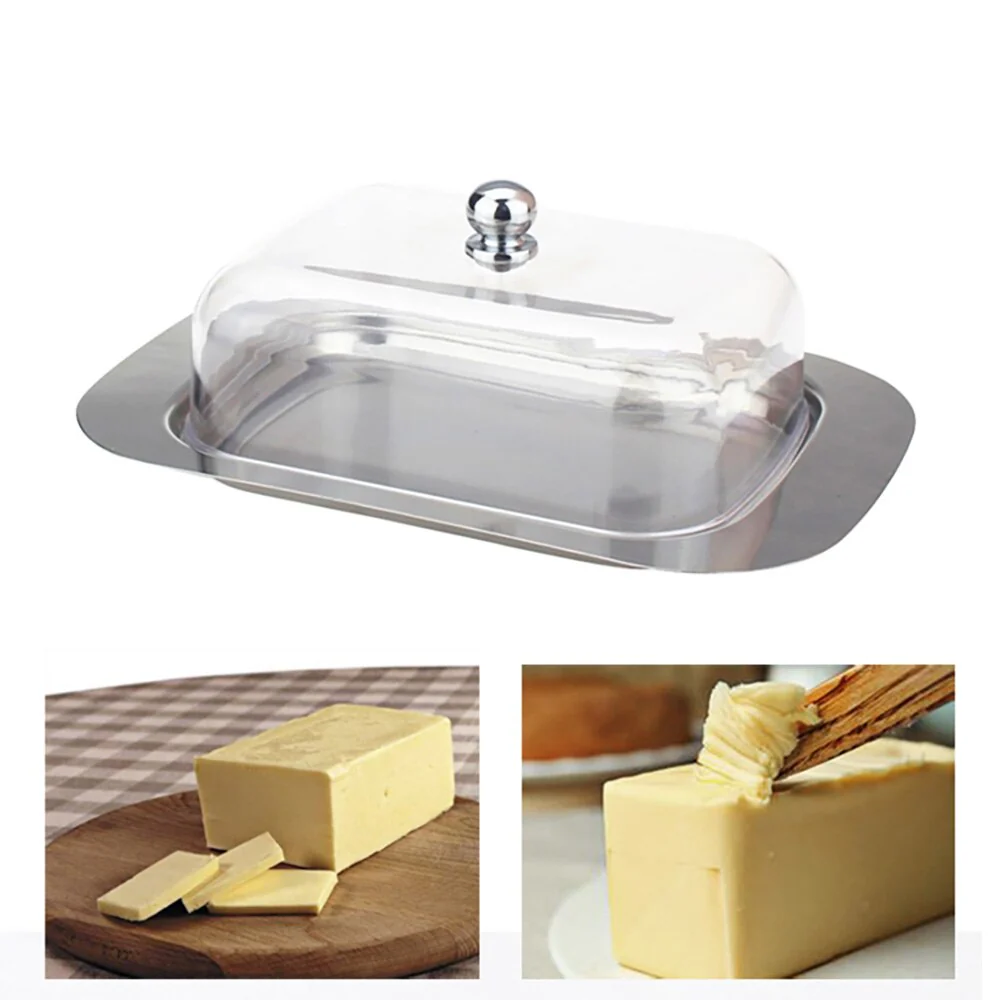 HULIANFU Stainless Steel Butter Dish Box Container Cheese Server Storage Keeper Tray With Lid Fresh Keeping Container Kitchen Dinnerware - Deanwangkt
