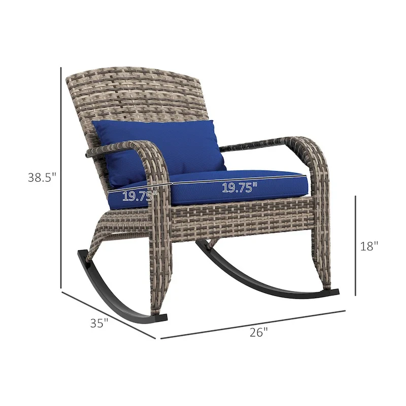 Outsunny Outdoor Wicker Adirondack Rocking Chair,Rattan Rocker Chair
