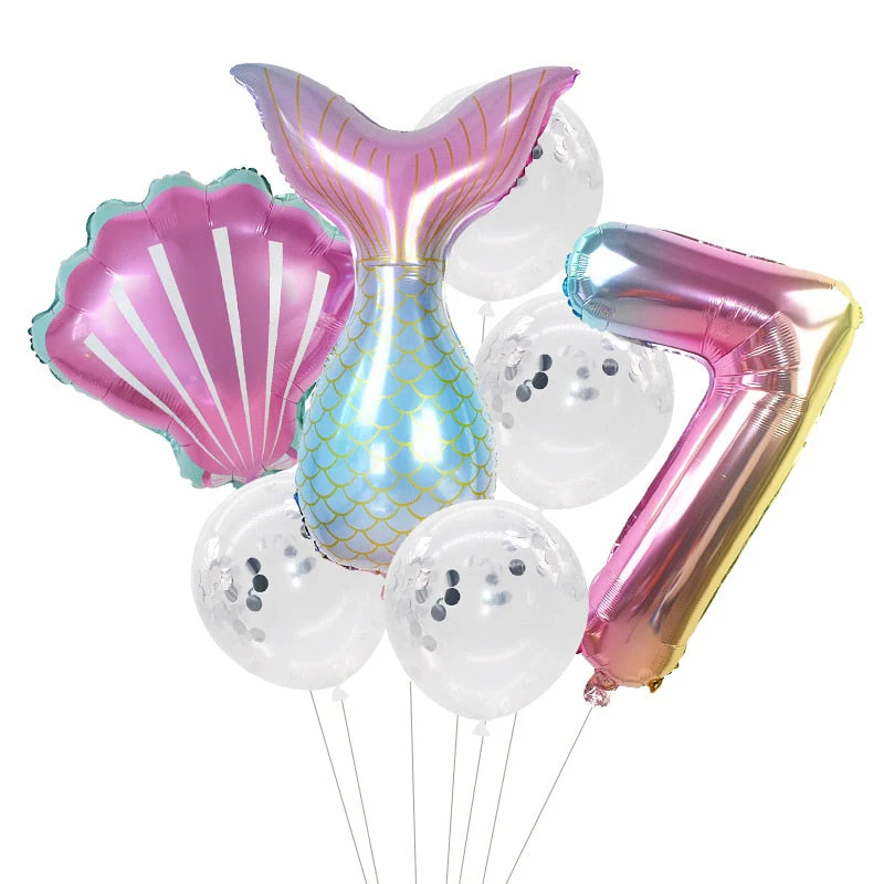 HULIANFU Little Mermaid Party Balloons 32inch Number Foil Balloon Kids Birthday Party Decoration Supplies Baby Shower Decor Helium Globos - Deanwangkt
