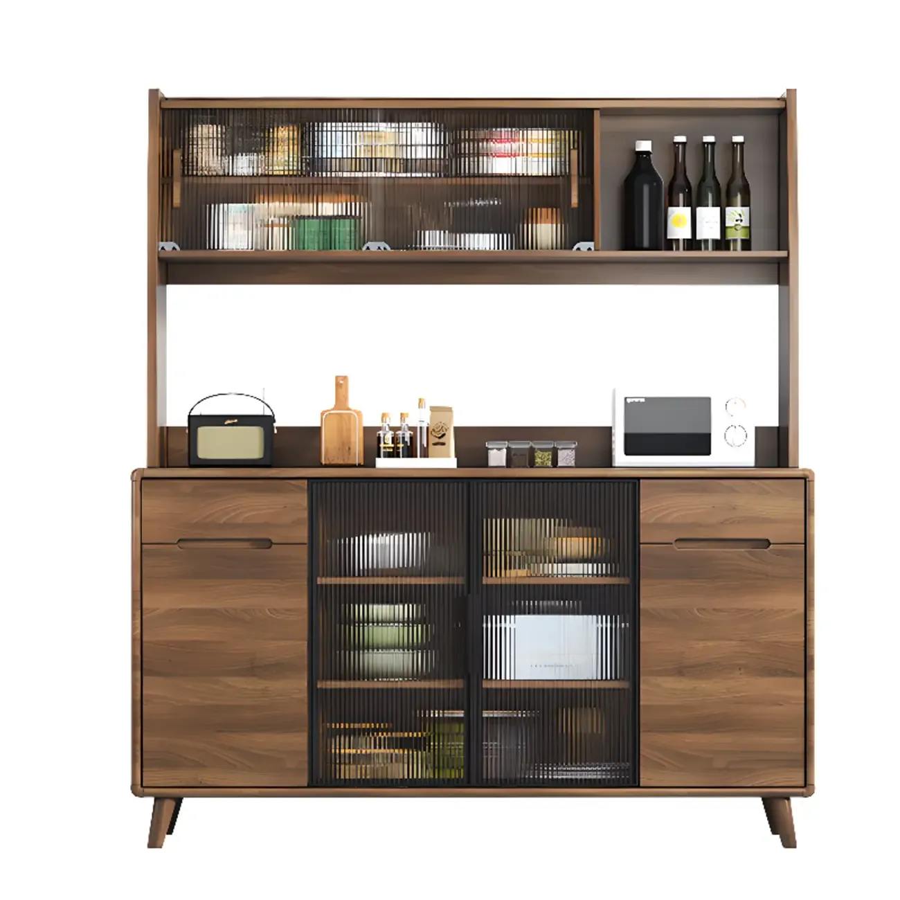 Kitchen Brown Wooden Hutch Top Sideboards with Pegboard Back