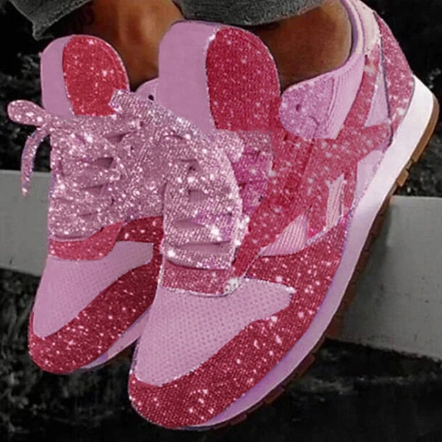 Women's Trainers Athletic Shoes Sneakers Sequins Plus Size Bling Bling Sneakers Outdoor Daily Summer Sequin Platform Flat Heel Round Toe Sporty Classic Casual Tennis Shoes Walking Shoes Mesh Lace-up - Deanwangkt